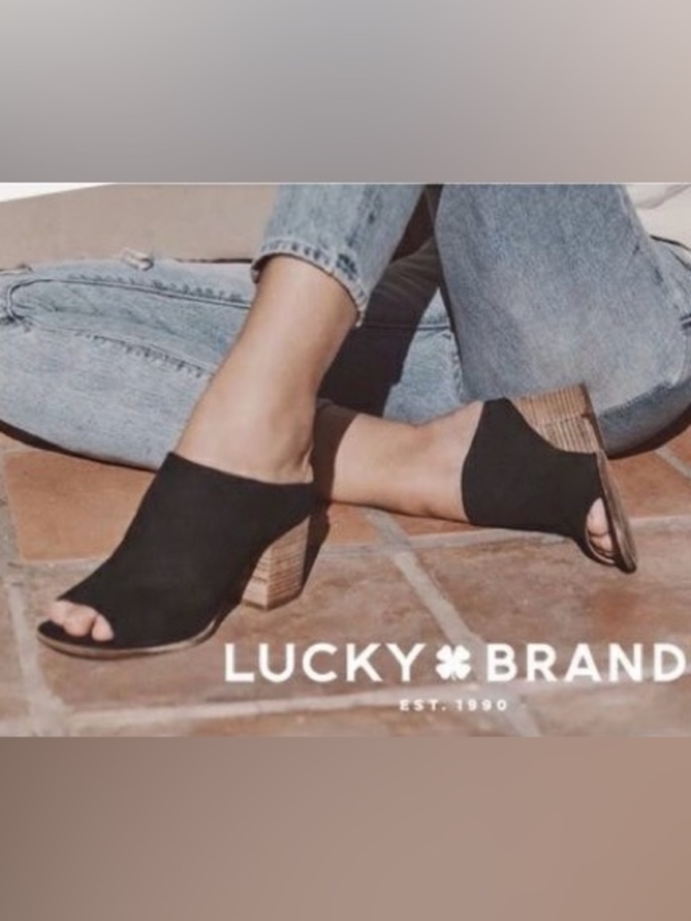 Lucky Brand Organza Black Suede Chunky Heels Open Toe Mule Heels Shoe Size 8.5 M